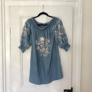 Zara off the shoulder chambray dress